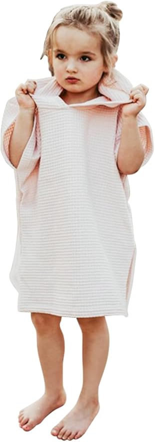 BANGSAUR Hooded Poncho Towel for Toddlers Babies Cotton Lightweight Cover-up Bath Beach Changing Towels, 2-5 Years,Pink,23.6in