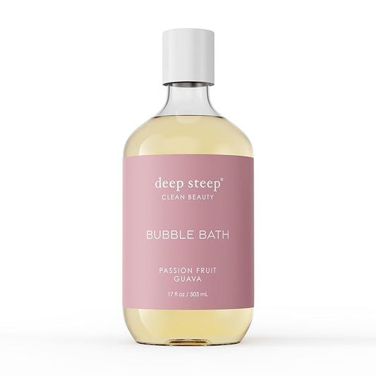 Deep Steep Passionfruit Guava Bubble Bath for Women, Hypoallergenic, Clinically Tested, Clean Formula for Sensitive Skin, Sulfate-Free, 17 fl oz Bottle, Essential Bath Accessories