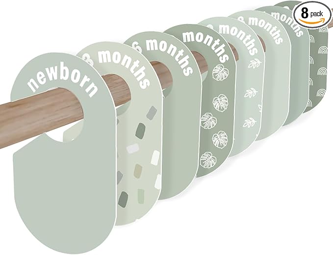 Baby Closet Dividers 8 Pack – Baby Clothes Organizer, Green Leaf Baby Closet Organizer for Neutral Nursery, Baby Clothes Dividers for Closet (Green)