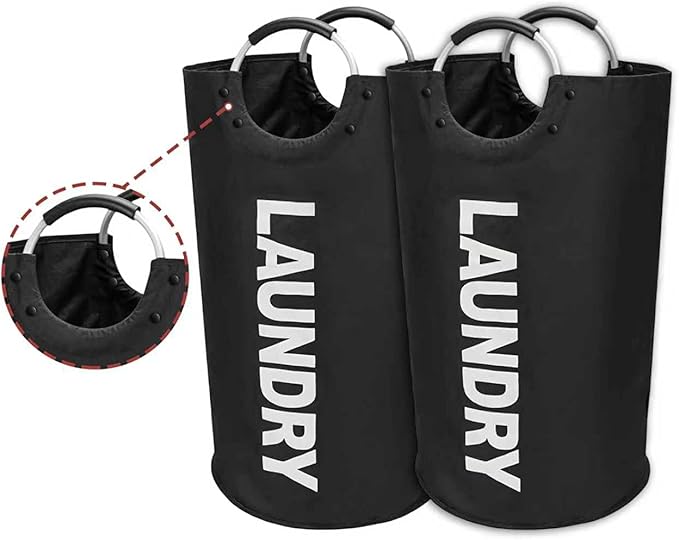 2 Pack 90L Large Laundry Basket Collapsible Waterproof Nylon Clothes Hamper with Padded Handles Tall Laundry Bin for Bedroom Laundry Room Dorm Easy Storage for Adults
