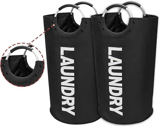 2 Pack 90L Large Laundry Basket Collapsible Waterproof Nylon Clothes Hamper with Padded Handles Tall Laundry Bin for Bedroom Laundry Room Dorm Easy Storage for Adults