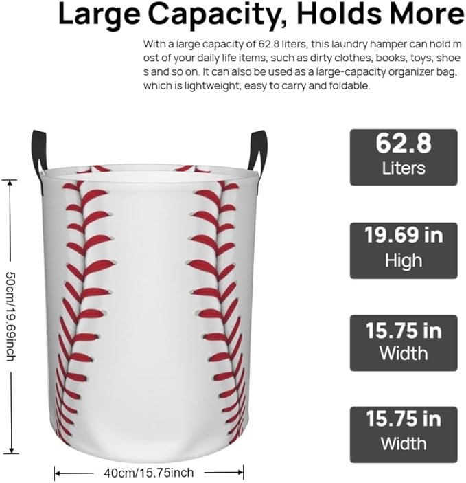 Baseball Laundry Basket Room Décor Hamper Clothes Storage Bucket Toy Organizer Foldable Waterproof Bathroom Laundry Storage Bedroom Large