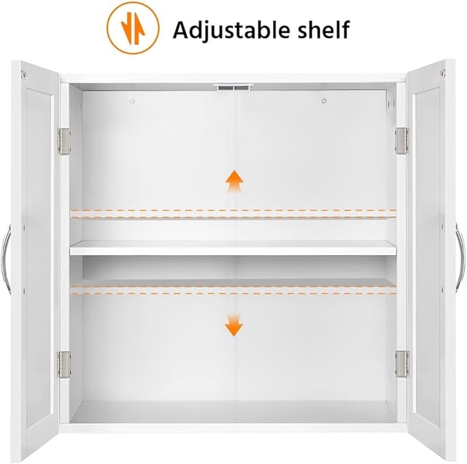 Yaheetech Bathroom Wall Cabinet with Adjustable Shelf, Kitchen Storage Cupboard Cabinet with 2 Doors, Wall Mount Medicine Cabinet for Living Room, Laundry, White