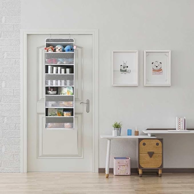 PandaEar 1 Pack Hanging Over The Door Organizer, Large Wall Mount Door Storage Organizer with 5 Pockets 10 Mesh Pockets for Baby Essentials Stuff, Newborn Bedroom, Bathroom, Nursery