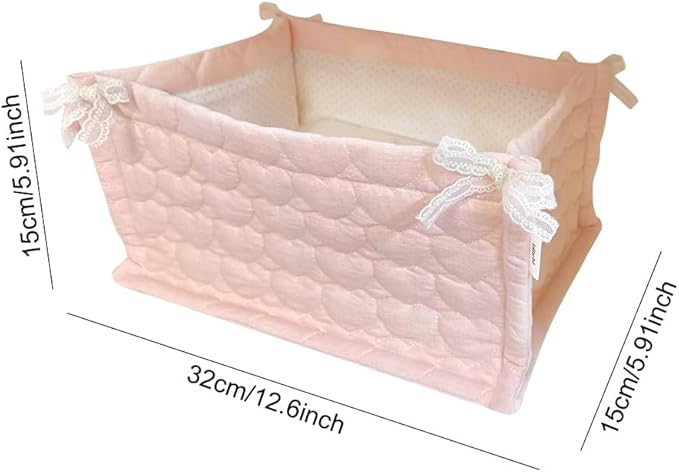 Cute Storage Basket Fabric Toy Organizer-Bow Preppy Desktop Storage Box Quilted Folding Storage for Gifts Home Decoration