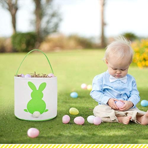 MONOBLANKS Easter Bunny Basket Bags, Rabbit Bucket Tote for Easter Egg Hunts Decorations Candy Gifts Storage (Green)