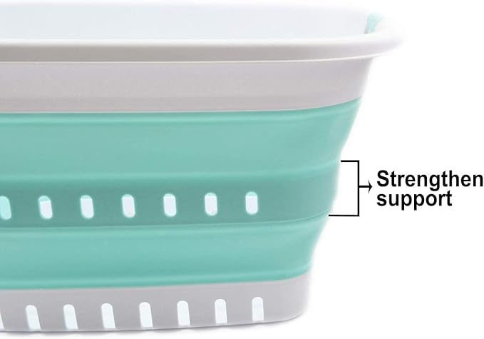 SAMMART 37L (9.77 gallon) Collapsible Plastic Laundry Basket - Foldable Pop Up Storage Container/Organizer - Space Saving Hamper/Basket (1, White/Lake Green)