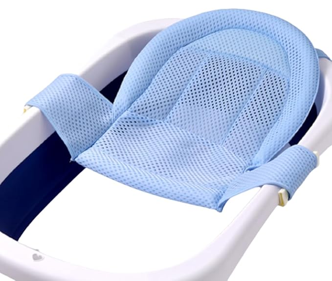 Adjustable Baby Bath Support Mesh Sling Non-Slip Infant Bathtub Shower Net Breathable Newborn Bath Cushion Pad Quick Drying Bathing Sling for Toddler Aged 0-3 (No Bathtub)