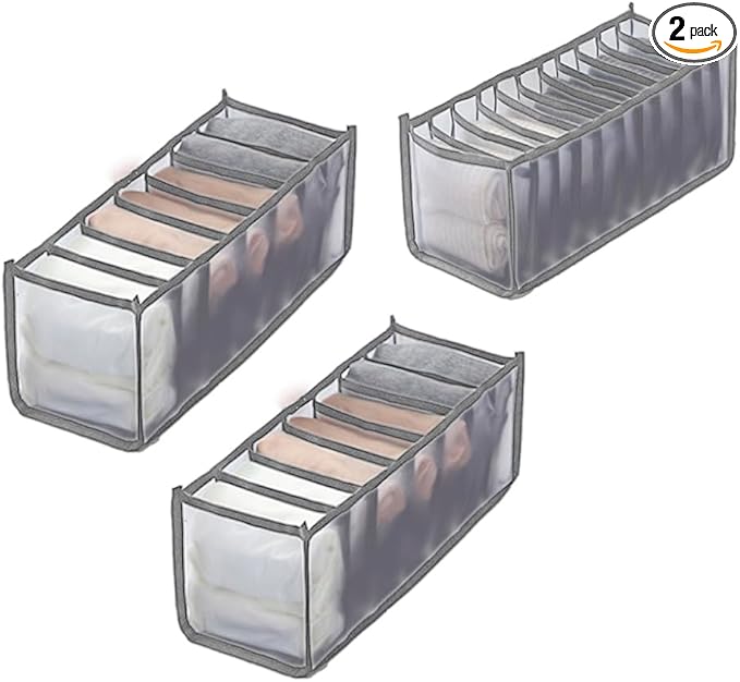 HSLFUAI Pack of 3 Mesh Drawer Organizer Underwear Drawer Organizer Socks Compartment Storage Mesh Clothing Sorting Drawer Divider Organizer(7Grids+7Grids+11Grids Gray)
