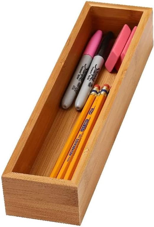 YBM Home Bamboo Drawer Organizer Storage Box for Kitchen Drawer, Junk Drawer, Office, Bedroom, Children Room, Craft, Sewing, and Bathroom, 3x12x2 inch