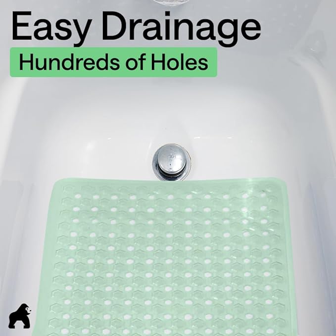 GORILLA GRIP Patented Bath Tub Shower Mat, Machine Washable Bathtub Floor Liner Mats, Suction Cups and Drain Holes to Keep Tubs Clean, Soft on Feet, Bathroom Essentials, 35x16 Inch, Mint Opaque