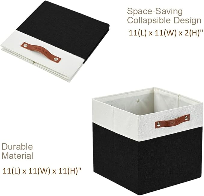 DECOMOMO Cube Storage Bins | Fabric Storage Cubes Closet Organizer Cubby Bins for Shelves Cloth Nursery Decorative Storage Cubes with Handles (Black &White, 11 x 11 x 11 inch)