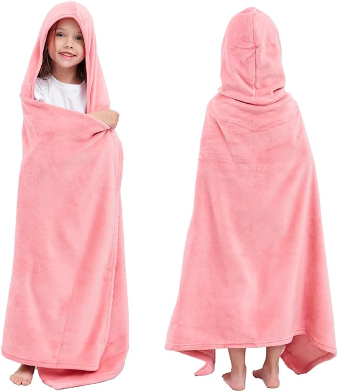 Hiturbo Kids Hooded Bath Towel: Soft Plush Pool Beach Fleece Towel Blanket - 50"x30" Toddler Towels Wrap for Boys Girls 3-12 Years (Pink)
