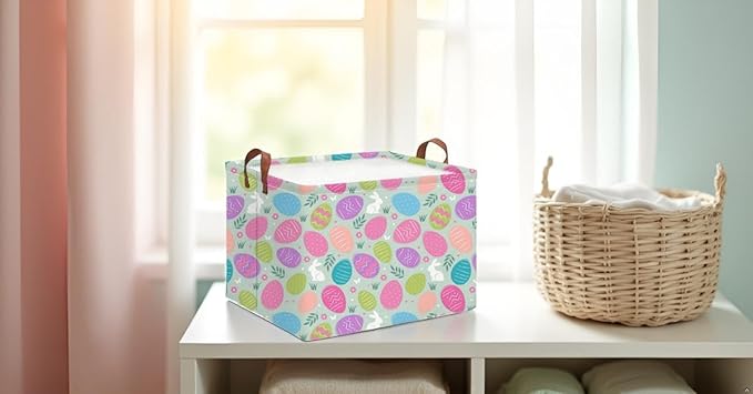 Rectangle Storage Basket,Gift Basket Empty with Handles,Cute Organizer, Room Decor(Coloful Easter)