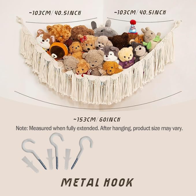 Stuffed Animal Net Hanging Organizer Children's Room Stuffed Animal Toy Hammock for Teddy Net Corner Toy Net for Bedroom Decor