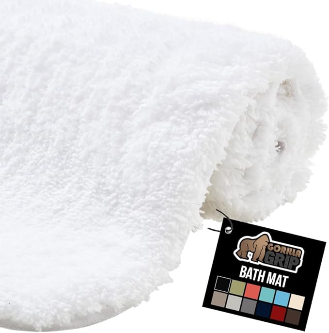 GORILLA GRIP Bathroom Rugs, 42x24, Ultra Soft Absorbent Mat, Thick Plush Bath Rug, Machine Washable, Microfiber Quick Dry, Mats for Shower, Bathtub and Floor, Home Decor Accessories, White