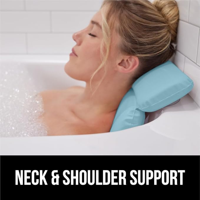 GORILLA GRIP Bath Pillow for Tub, Strong Suction Cups, Luxury Bathtub Pillows, Headrest Neck and Back Support, Relaxing Hot Tub and Home Spa Accessories, Bathroom Essentials, Gifts for Women, Blue