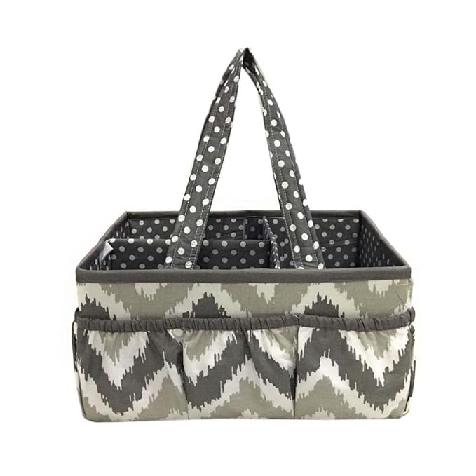 Bacati Mix and Match Nursery Fabric Storage Caddy with Handles, Grey