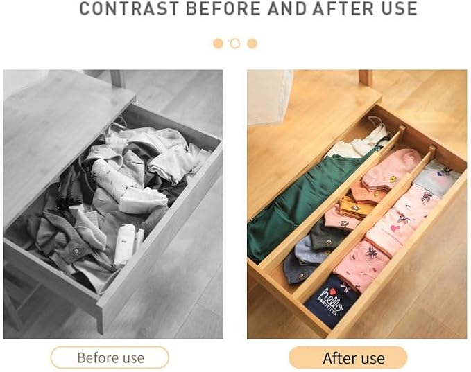 Bamboo Drawer Dividers, 6 Pack 2.4" Height Adjustable from 12.5-17" Works in Kitchen, Dresser, Bathroom, Bedroom, Drawer, Desk, Expandable Drawer Separators Splitte with Soft Foam Ends