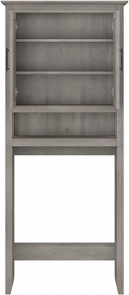 Bush Furniture Key West Tall Linen Cabinet and Over The Toilet Storage Cabinet in Driftwood Gray