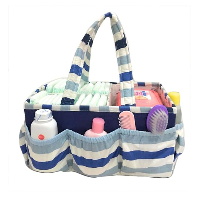 Bacati Little Sailor Nursery Fabric Storage Caddy with Handles, Blue
