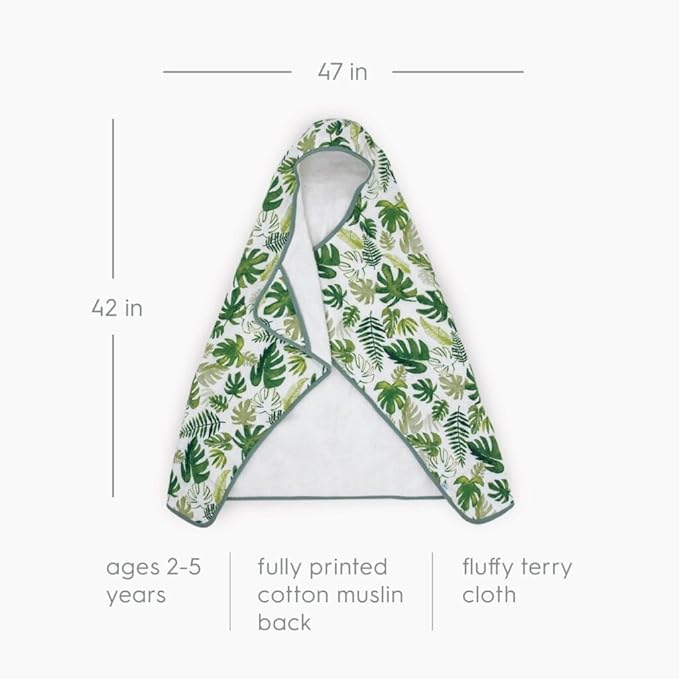 Little Unicorn Hooded Bath Towel | Absorbent Cotton & Terry Blend | Larger Size for Baby & Toddlers, 1-6 Years (Tropical Leaf)