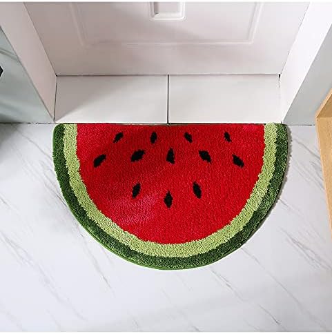 19.7x31.5 inch Half Round Microfiber Soft Watermelon Shape Bathroom Rugs Non Slip Shag Bath Mat Rug for Kitchen Bedroom Rubber Shower for Floor Living Room Mats Water Absorbent Washable