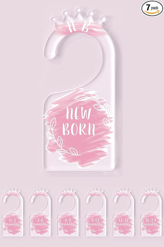 OneDream Baby Closet dividers Hanger separators - Set of 7 Baby Clothes dividers for Closet from Newborn to 24 Months, Acrylic Infant Clothes Divider (Pink)