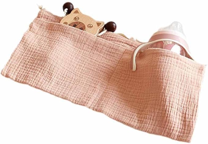 Cotton Baby Bedside Hanging Storage Bag,2 Pockets Organizer for Baby Cribs and Toys (Pink)
