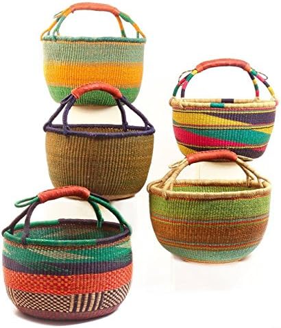 Large African Bolga Basket Fair Trade Ghana Baskets toys Egg baskets - Large: 14"-16" (COLORS VARY) 1 EA