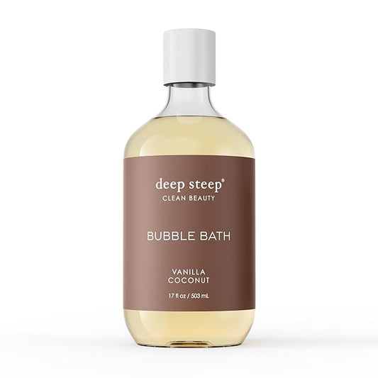 Deep Steep Vanilla Coconut Bubble Bath for Women, Hypoallergenic, Clinically Tested, Clean Formula for Sensitive Skin, Sulfate-Free, 17 fl oz Bottle, Essential Bath Accessories