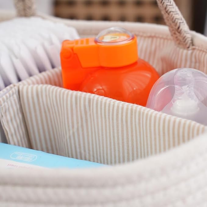 Large Diaper Organizer for Changing Table and Car, Cotton Rope Bin Basket for Storage Boho Diaper Caddy Stylish Shower Basket Gift For Christmas