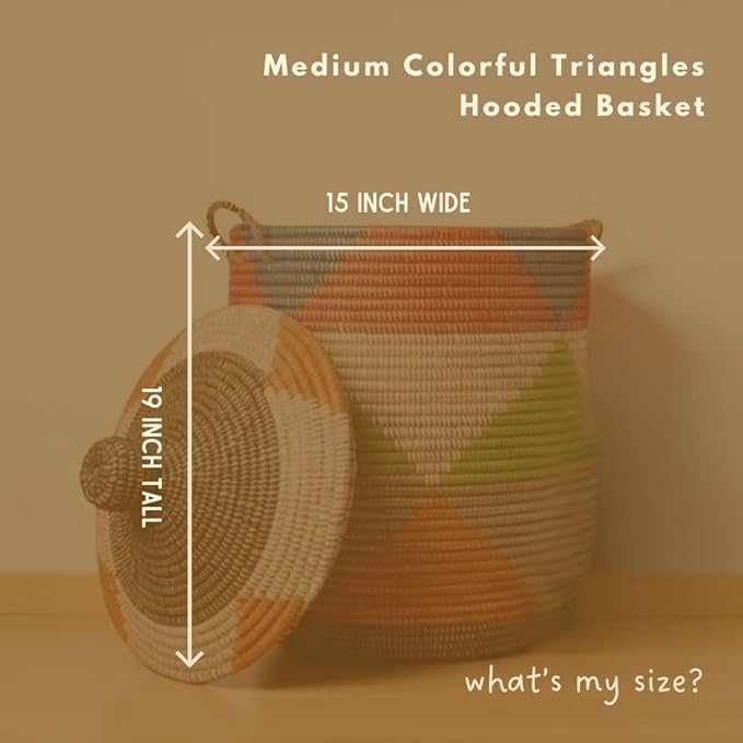 Colorful Triangles Wicker Baskets, Storage Hampers for Laundry, Blankets, Toys, Bedroom, Living Room, Nursery (Medium)