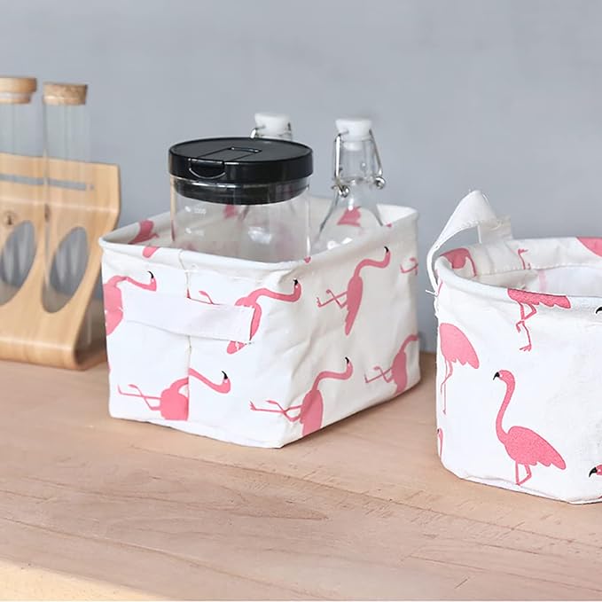 Lawei 9 Pack Mini Canvas Storage Bins - Collapsible Canvas Shelf Basket Nursery Organizer Box with Handles for Nursery Kids Bathroom Home Office