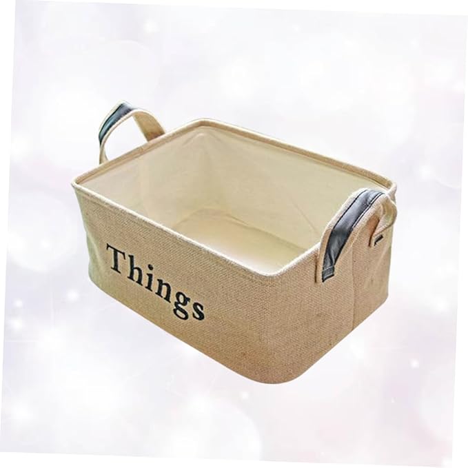 PRETYZOOM Jute Portable Storage Basket with Handles Large Sundries Organizer for Toys Books Household Supplies Versatile Desktop Container for Living Room Bedroom Office Dorm Decor