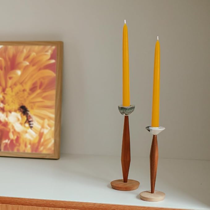 16PCS Beeswax Taper Candles, 9" Handmade Natural Candles, Dripless and Smokeless，9 Hour Burn Time
