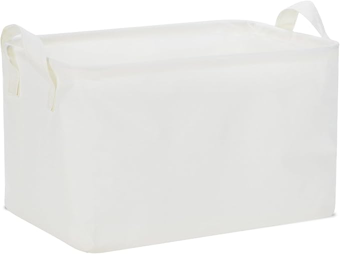 Bidtakay Rectangular Storage Basket,Waterproof Large Storage Bins Box with Handles, Shelf Baskets for Home Office Closet, Decorative Storage Baskets for Home (15"x10"x9"- White)
