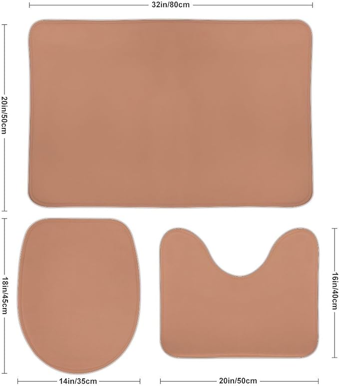 3 Pieces Bath Rug Sets, Terracotta Trend Color Bathroom Mat Set Non Slip U Shaped Contour Rug & Toilet Lid Cover