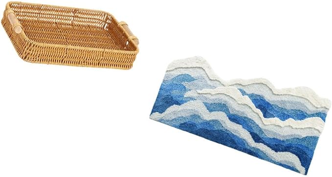 Fenteer Woven Fruit Baskets and Area Rug for Home Decor Gift Non Slip Snack Serving Bowl Fruit Basket Bread Plate Nursery Rug Rug for Kitchen Entrance B