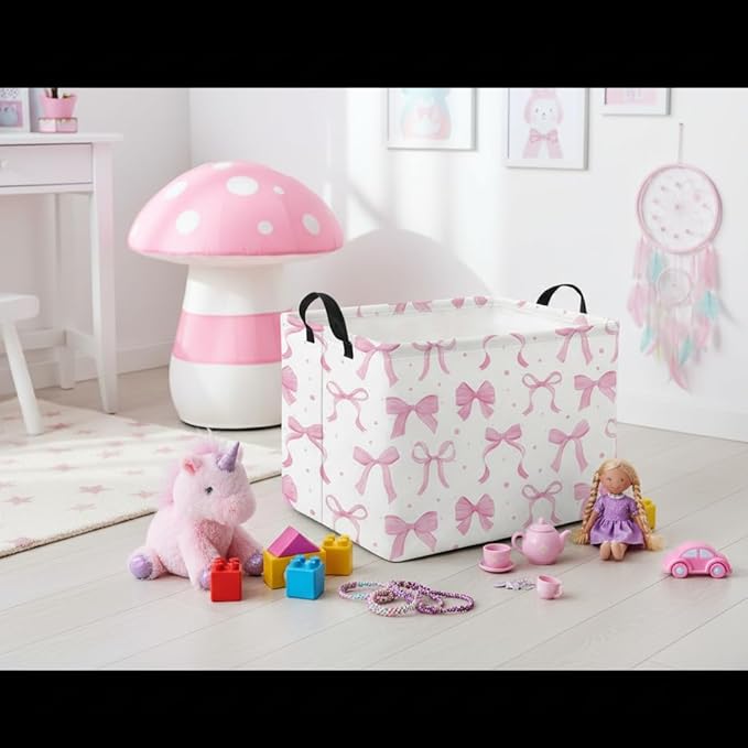 HIYAGON Rectangular Kids Basket Baby Girl Basket Fabric Storage Bin Organizer Box Room Decor(Dreamy Bowknot)