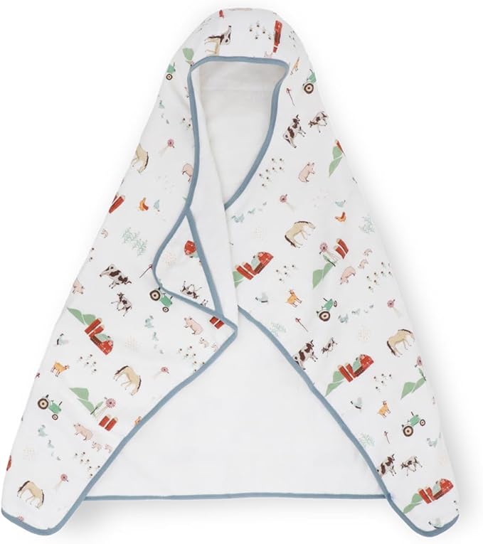 Little Unicorn Hooded Bath Towel | Absorbent Cotton & Terry Blend | Larger Size for Baby & Toddlers, 1-6 Years (Farmyard)