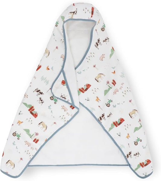 Little Unicorn Hooded Bath Towel | Absorbent Cotton & Terry Blend | Larger Size for Baby & Toddlers, 1-6 Years (Farmyard)