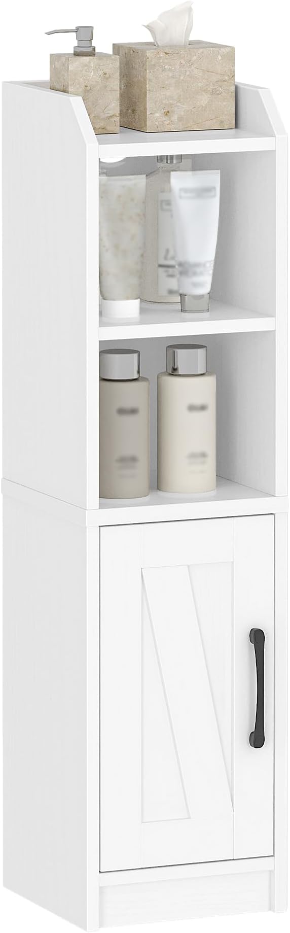 Bathroom Storage Cabinet, Small Farmhouse Corner Floor Cabinet with Door and Shelves, Narrow Toilet Paper Holder Stand, Bathroom Organizer with Adjustable Shelf, for Small Spaces, White