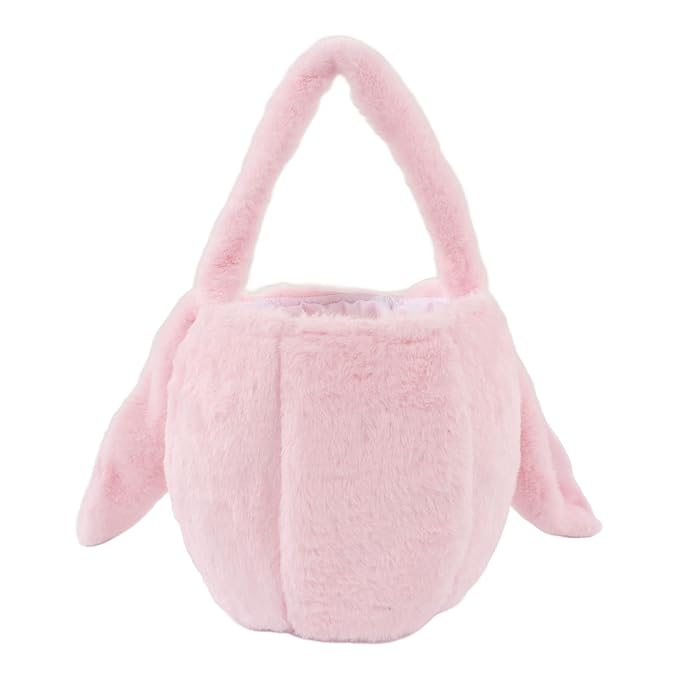 Plush Easter Bunny Basket, Children Easter Basket with Long Ears, Cute Cartoon Rabbit Plush Bag for Easter Egg Hunt, Soft and Durable Easter Bunny Gift for Kids (Pink)