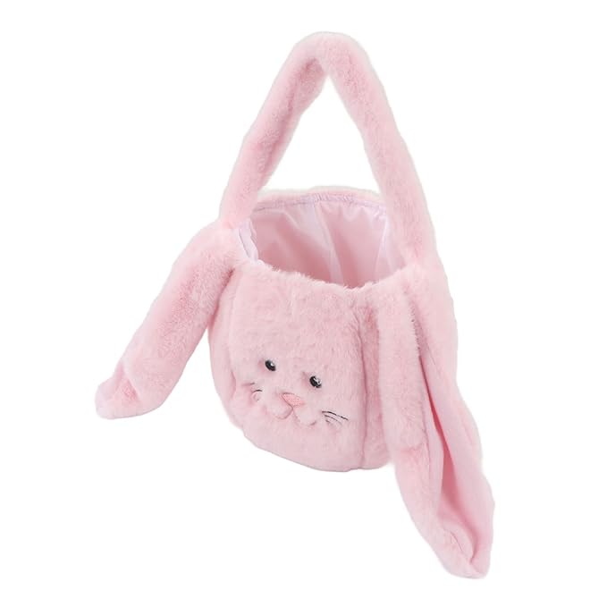 Plush Easter Bunny Basket, Children Easter Basket, Cute Cartoon Bunny Bag with Long Ears, Soft Plush Easter Egg Collector for Kids Easter Party Gift (Pink)