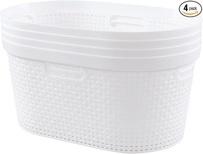 4 Packs 40 L Laundry Baskets, Plastic Dirty Clothes Hampers with Cut-Out Handles for Bedroom, Bathroom, Dorm, Laundry Room, White