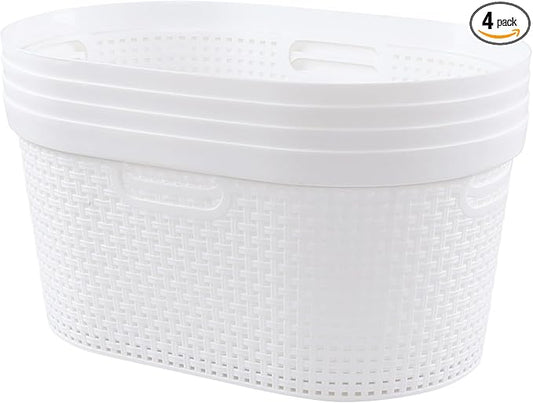 4 Packs 40 L Laundry Baskets, Plastic Dirty Clothes Hampers with Cut-Out Handles for Bedroom, Bathroom, Dorm, Laundry Room, White