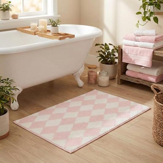 GRANNY SAYS Diamond Bathroom Rugs, 24" x 36", Non-Slip Bath Mats for Bathroom, Plush Shag Absorbent Microfiber Ultra Soft Bath Mat, Cute Washable Rug for Tub, Shower, Bedroom, Pink