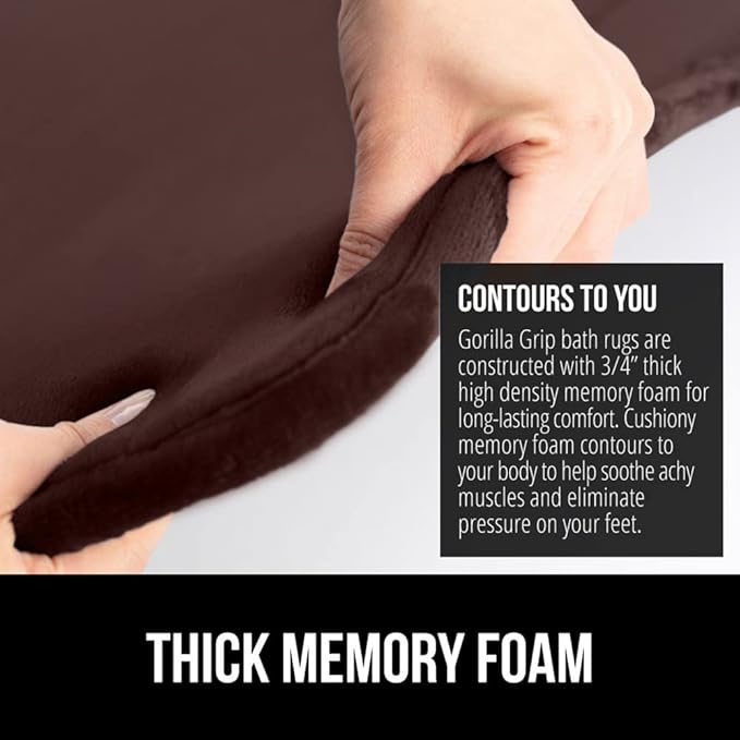 GORILLA GRIP Memory Foam Bath Mat, Soft Absorbent Velvet Bathroom Mats, Durable Dots on Underside, Machine Washable Bathmat, Carpet Rug Room Decor for Shower Tub Floor RV, 48x24 Rugs, Brown