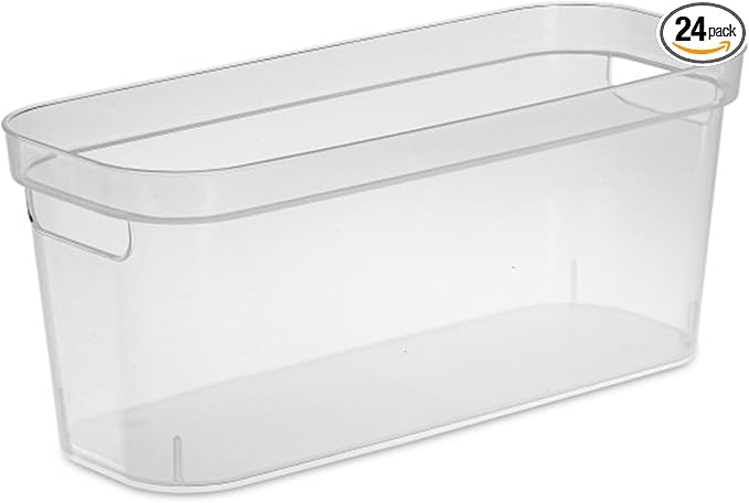 Sterilite 6.25x6.25x15 Inch Narrow Modern Storage Bin w/Comfortable Carry Through Handles and Banded Rim for Household Organization, Clear (24 Pack)